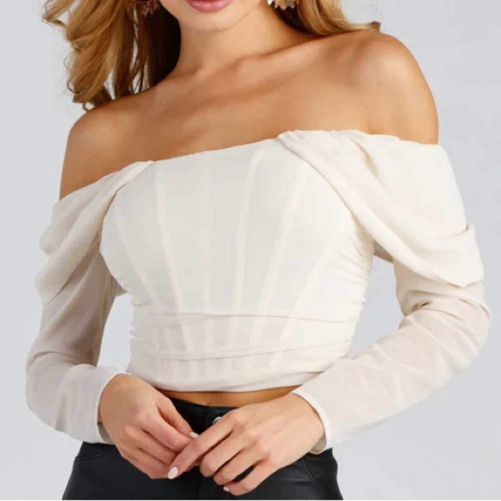 Windsor Cream Off-Shoulder Crop Top
